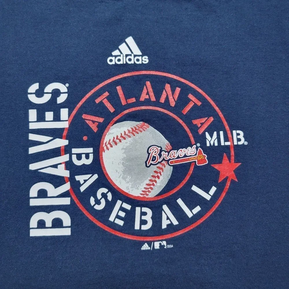 adidas MLB Atlanta Braves Y2K T-Shirt Men's Size XL Blue Sleeveless 2004 - Picture 2 of 7